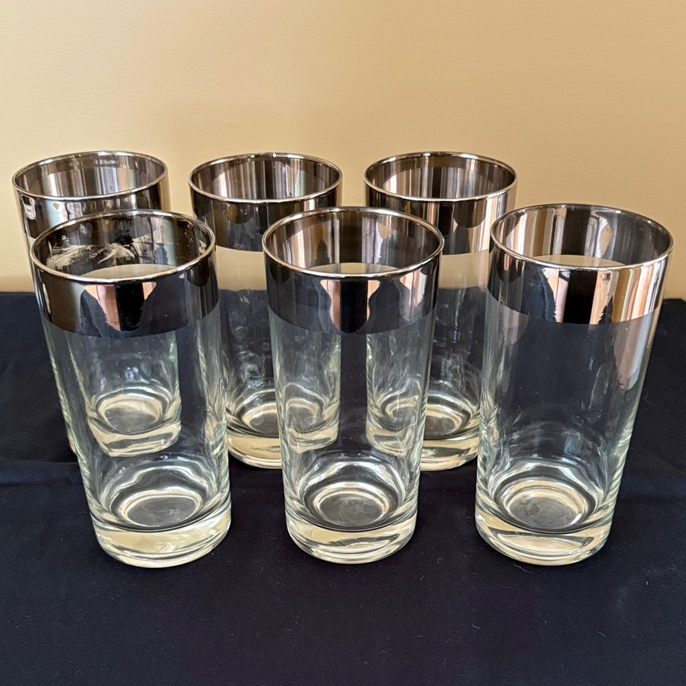 Vintage MC Mercury Glasses - Silver Rim Barware Set of 6